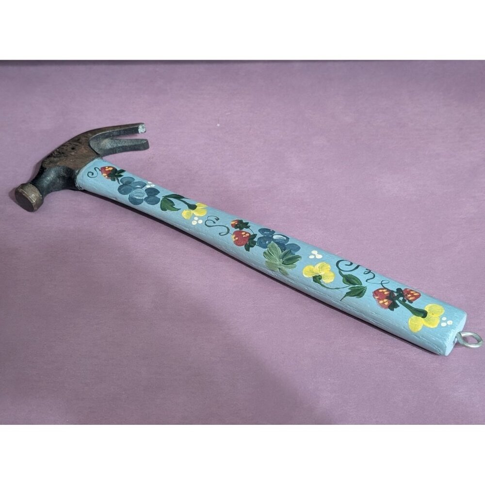 Hand-Painted Decorative Hammer With Floral & Berry Design